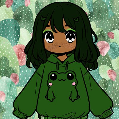 girl wearing frogging sweatshirt