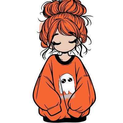 girl with baggy sweatshirt and messy bun