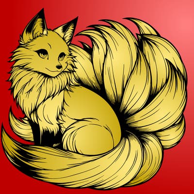 realistic detailed 9 tailed anime fox