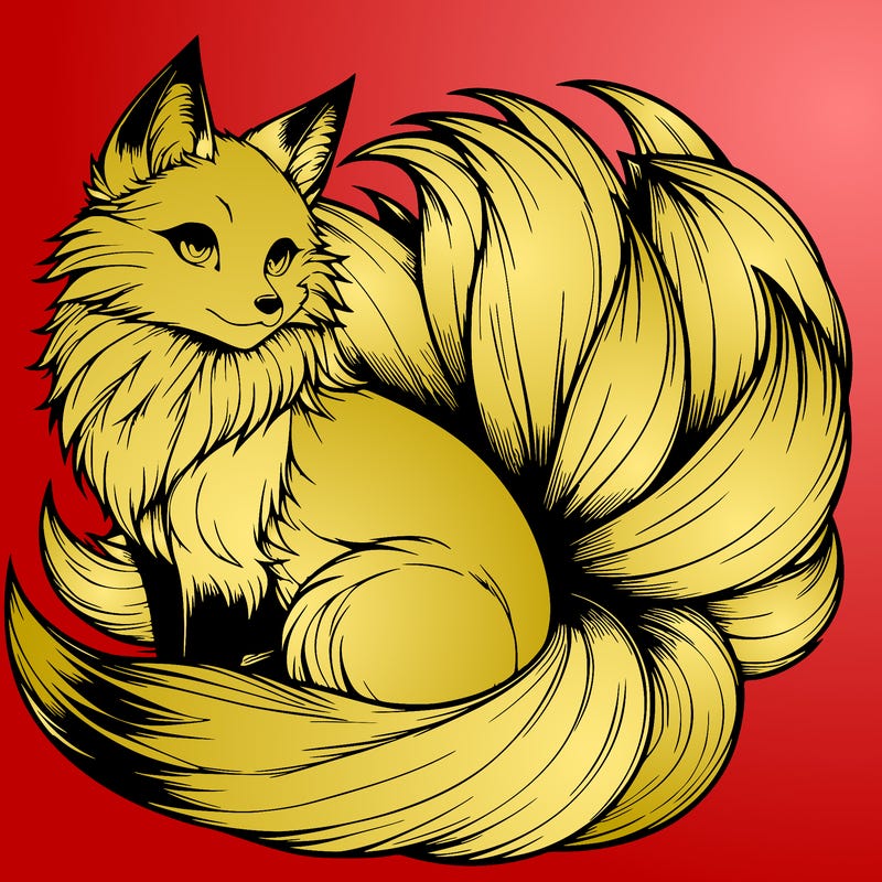 realistic detailed 9 tailed anime fox