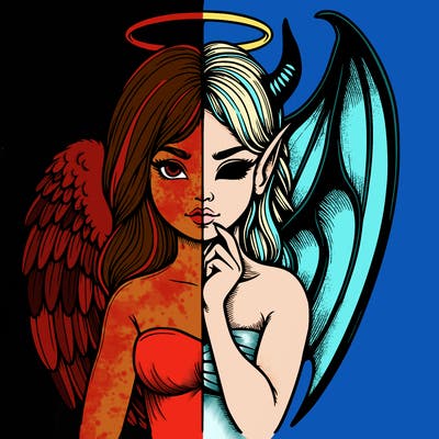 realistic angel half demon