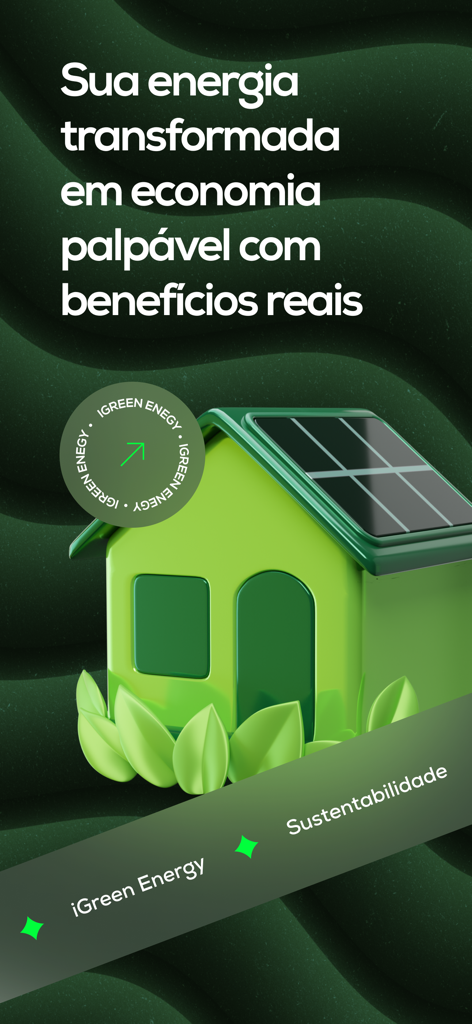 A green 3D house with solar panels illustrating sustainable energy savings for the iGreen Club app