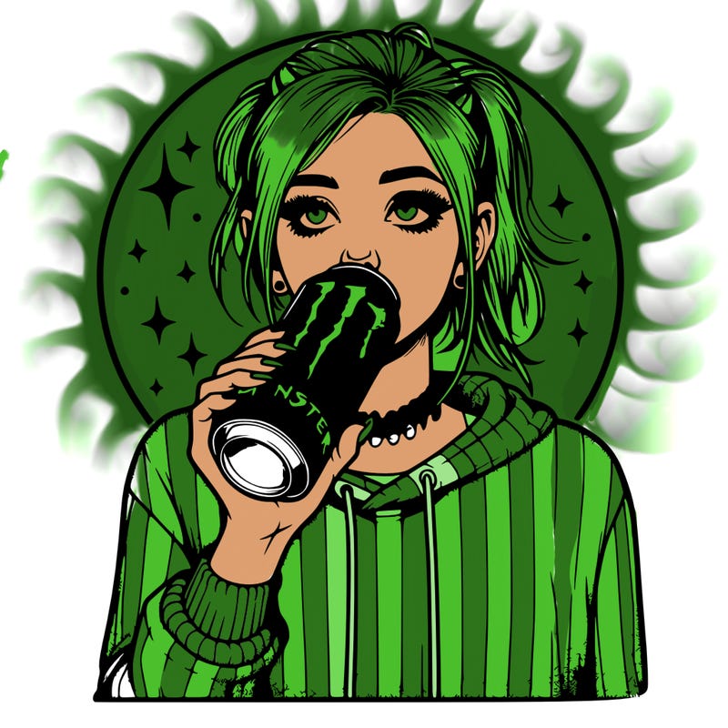 realistic girl drinking monster energy drink