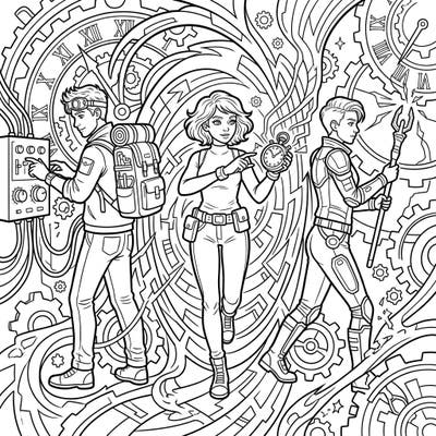 Step into a world where time itself is in your hands! This exciting coloring page features the brave Paradox Correctors on a critical mission, ready for you to bring their epic adventure to life with color.