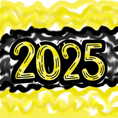 one line scrawled numbers sketch design “2025”