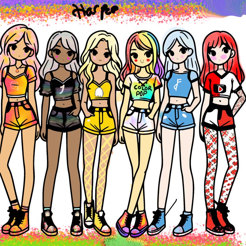 a group of girls wearing crop tops and shorts