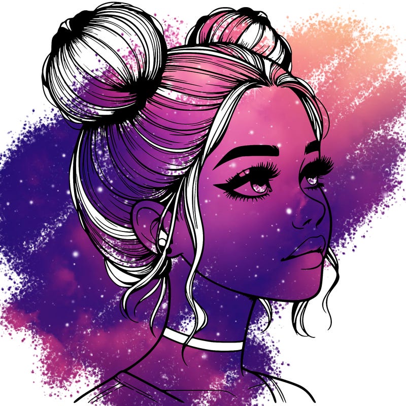 realistic girl with buns on the top of her head