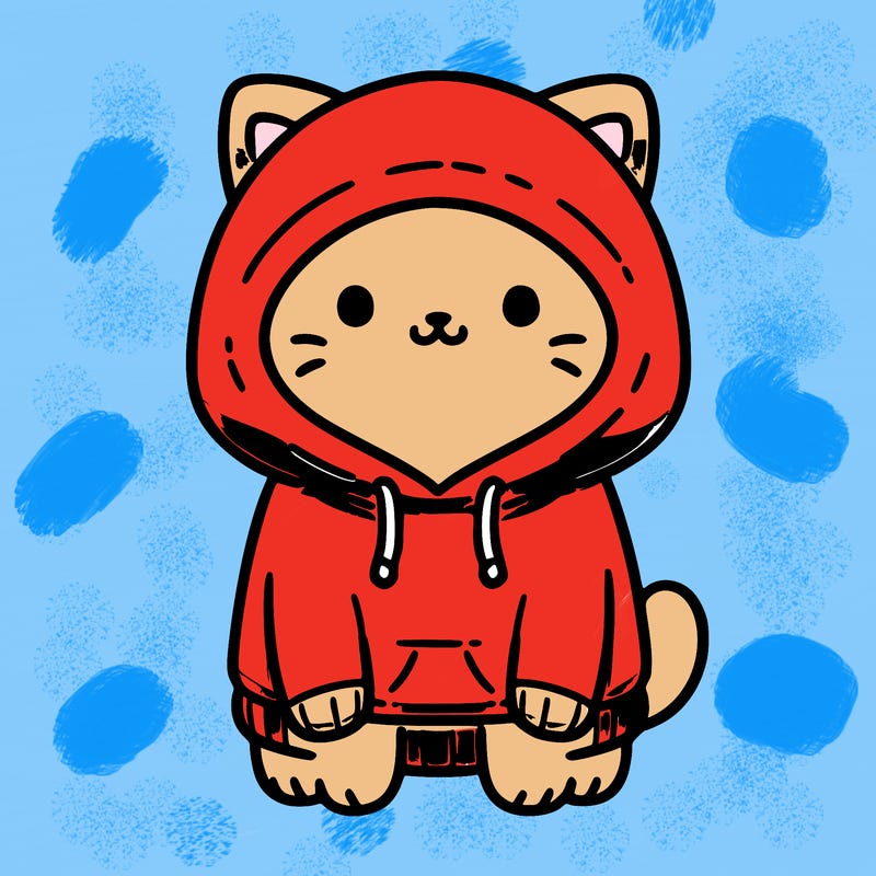 a cat wearing a light blue hoodie