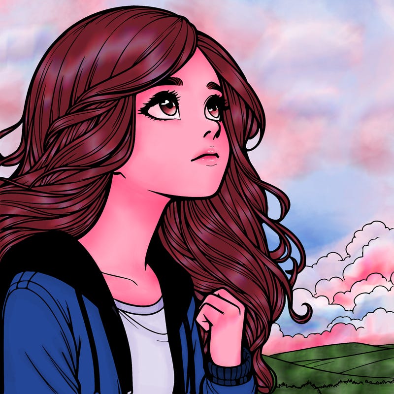 realistic girl looking at the sky