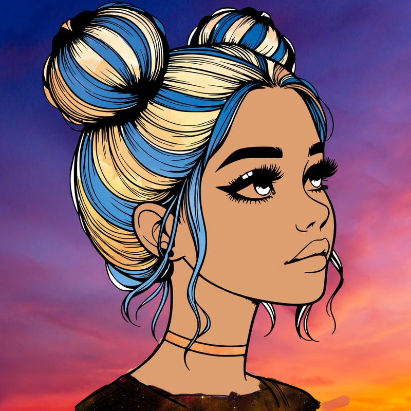 realistic girl with buns on the top of her head