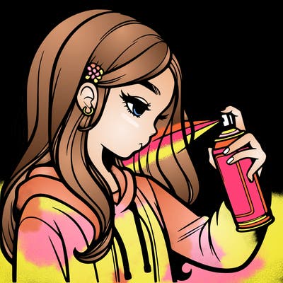 a realistic girl spray painting