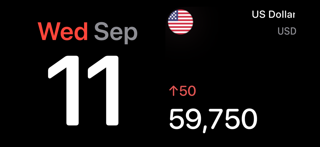 Chand app widget showing US dollar exchange rate in iOS standby mode
