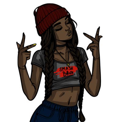 realistic teenage girl with braids and a beanie and crop top doing 🫶🏼
