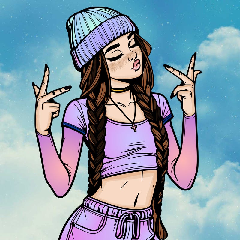 realistic teenage girl with braids and a beanie and crop top doing 🫶🏼