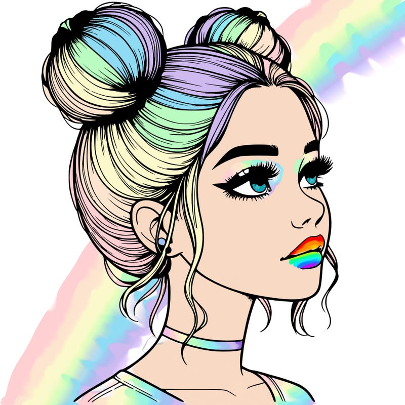 realistic girl with buns on the top of her head