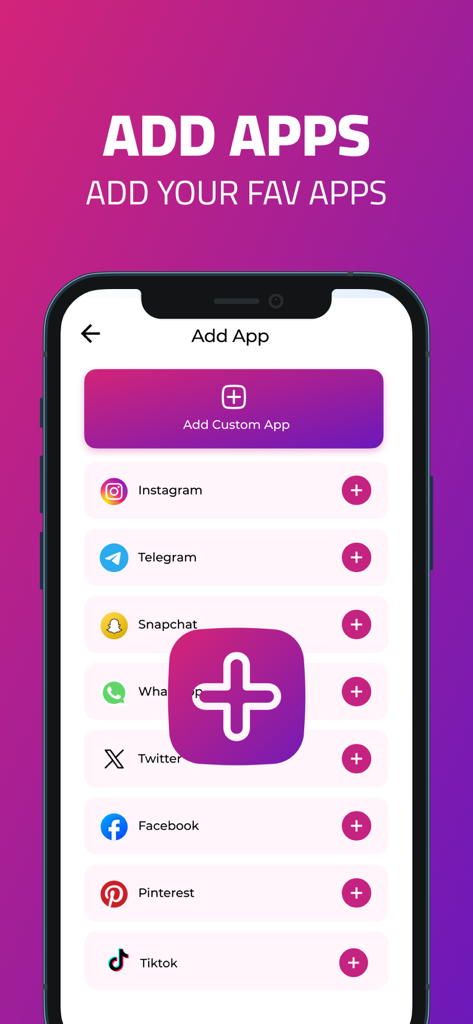 Oberfläche der Multiple Accounts-App, die eine Liste von Social-Media-Plattformen zeigt, die zum Klonen verfügbar sind, wie Instagram und WhatsApp