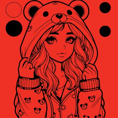 realistic girl in a animal pjs hoodie