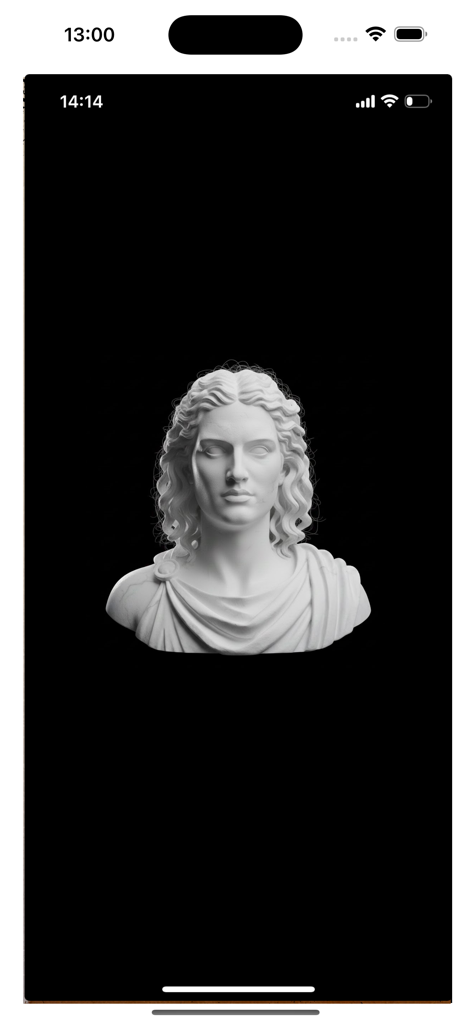 scanbust 3D - Un modello 3D dettagliato di una statua classica a busto scansionata in 3D visualizzato nell'app mobile scanbust 3D
