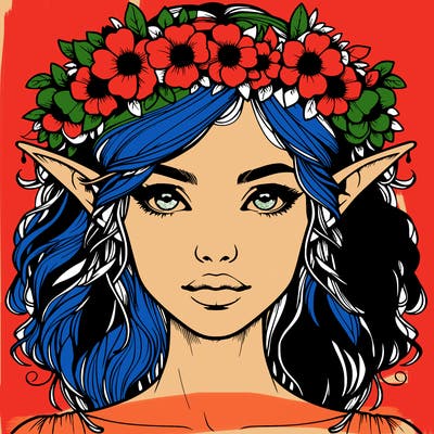 realistic female elf with flower crown