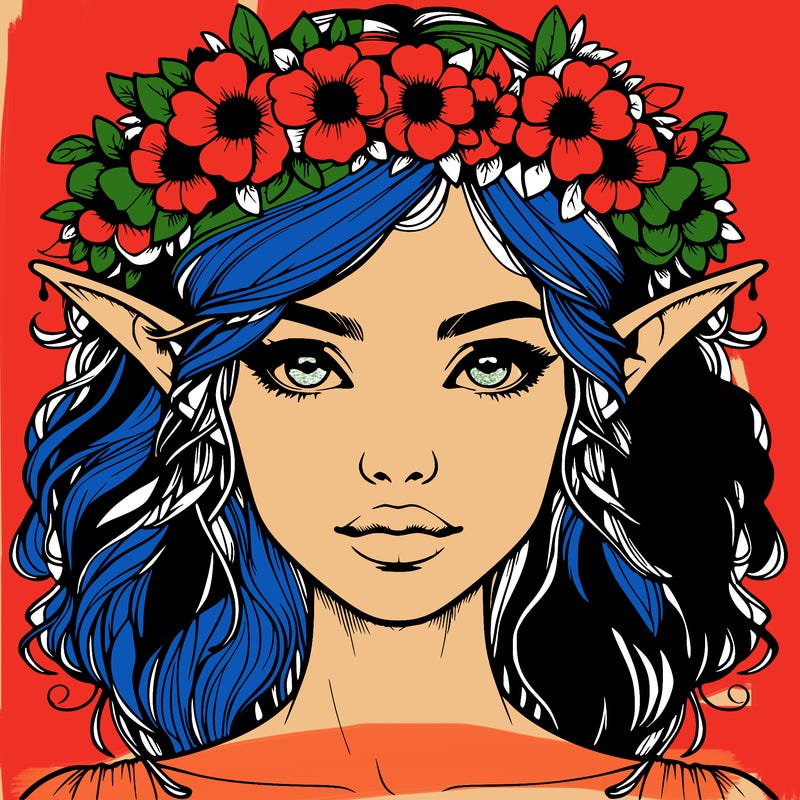 realistic female elf with flower crown