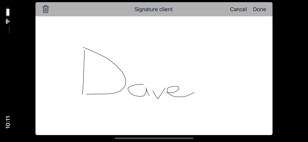 Bildschirm zur digitalen Signaturerfassung in der Intelcom Driver App zur Lieferbestätigung
