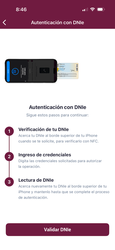 Pasos de autenticación digital para el DNI electrónico en la aplicación móvil ID Perú