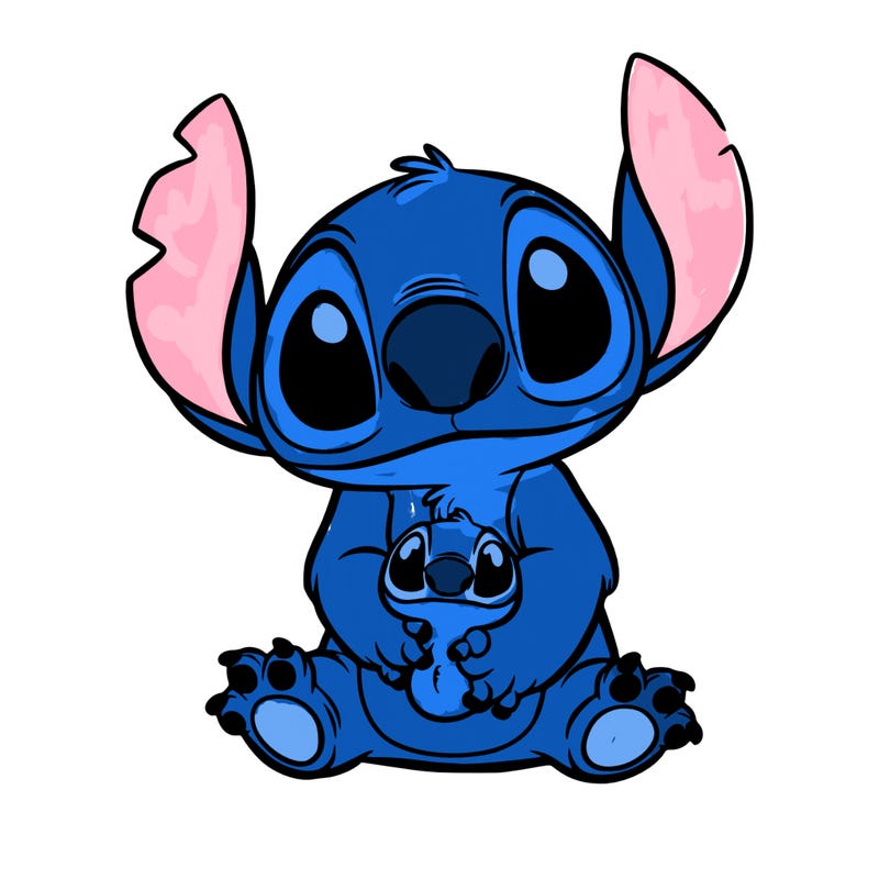 stitch holding a frog with puppy dog eyes