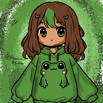 girl wearing frogging sweatshirt
