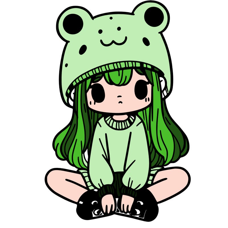a girl wearing a frog hat and some frog socks
