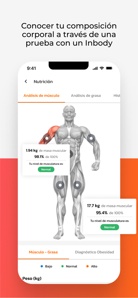 Asdeporte Oficial - Asdeporte app muscle and body composition analysis interface