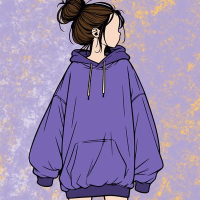 realistic girl with a oversized sweatshirt on and a bun