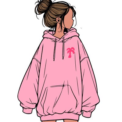 realistic girl with a oversized sweatshirt on and a bun