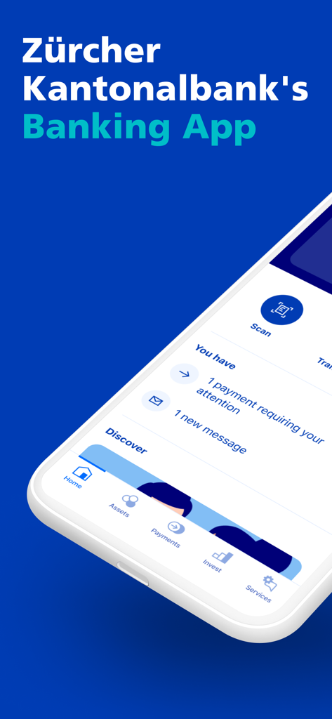 Zürcher Kantonalbank Mobile Banking App Startbildschirm mit Benachrichtigungen und Navigationssymbolen