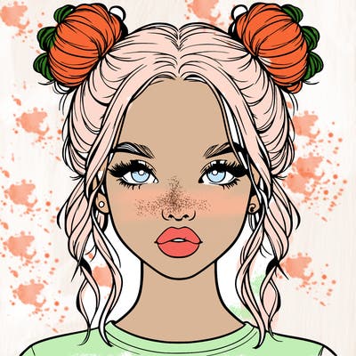 realistic girl with two buns in hair and lips