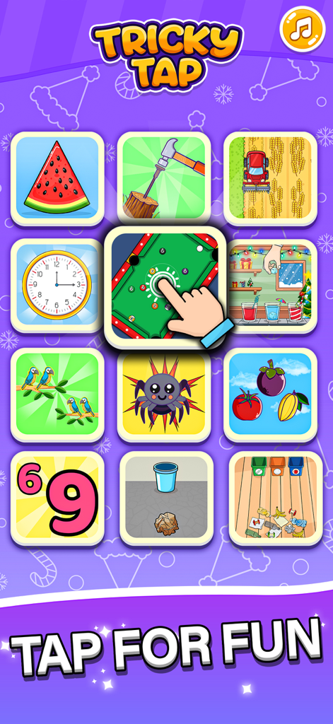Tricky Tap - Finger Challenges - A grid of colorful mini game icons from Tricky Tap showing various finger challenges