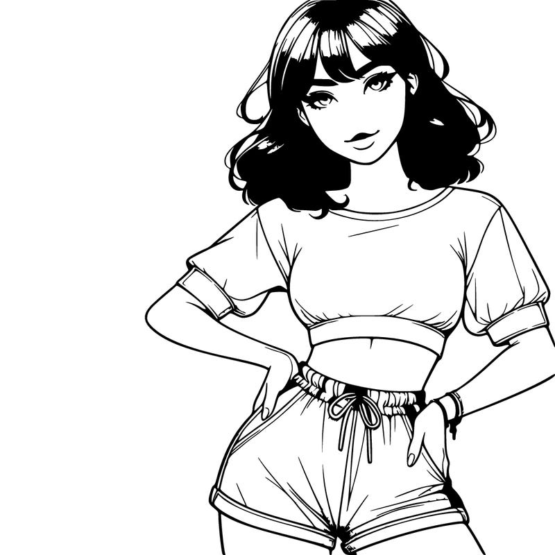 realistic girl in crop top and shorts