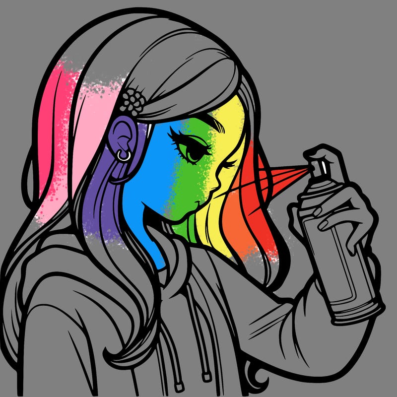 a realistic girl spray painting