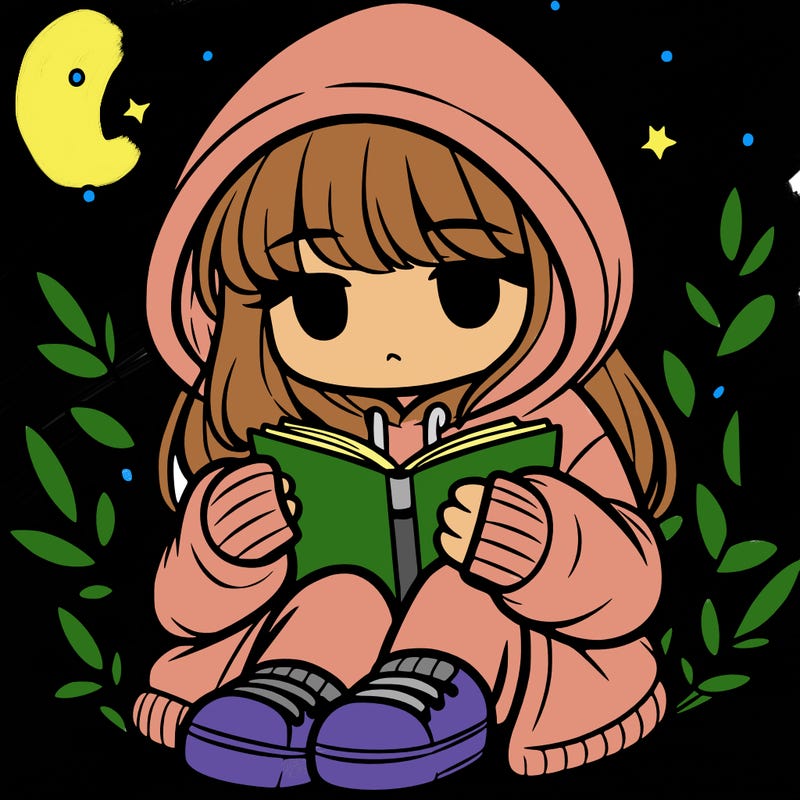 girl in oversized hoodie reading a book