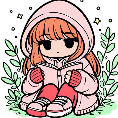 girl in oversized hoodie reading a book