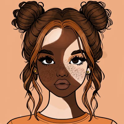 realistic girl with two buns in hair and lips