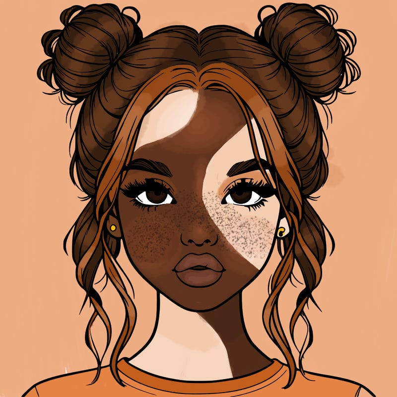 realistic girl with two buns in hair and lips