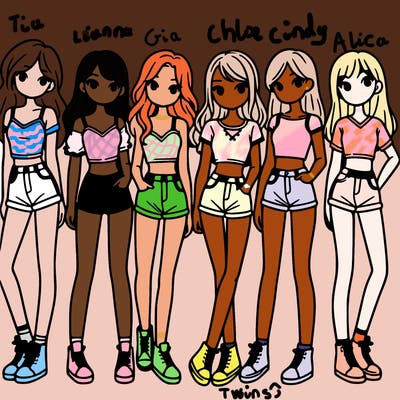 a group of girls wearing crop tops and shorts