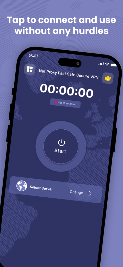 Astro VPN - Fast Net Proxy - Astro VPN app interface showing a central start button for quick and easy connection to a secure proxy