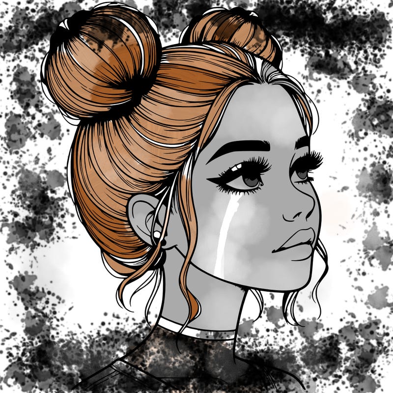 realistic girl with buns on the top of her head