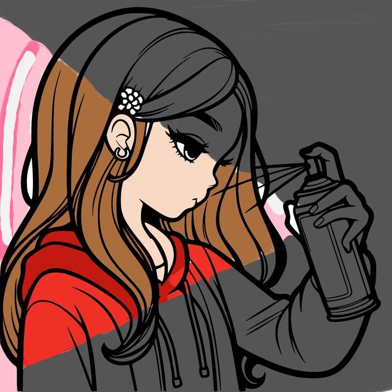 a realistic girl spray painting