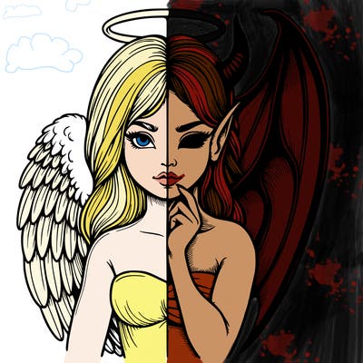 realistic angel half demon