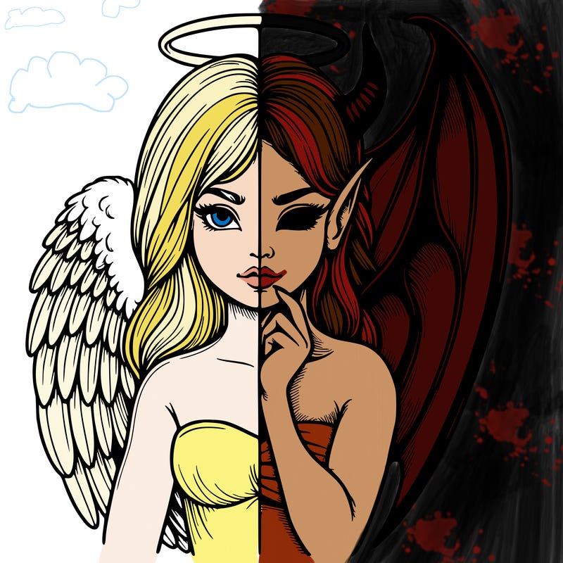 realistic angel half demon