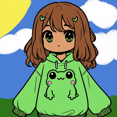 girl wearing frogging sweatshirt
