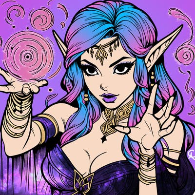 realistic scary beautiful elf sorceress casting spell