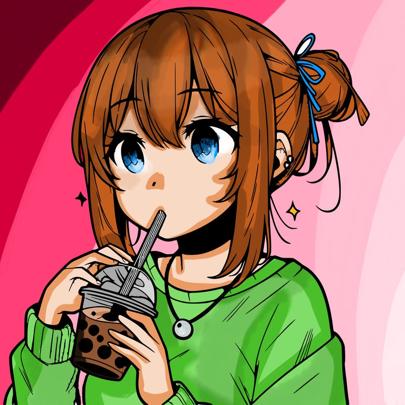 manga character drinking boba